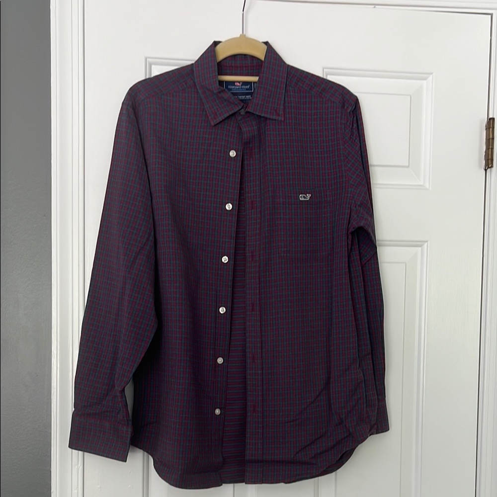 Vineyard Vines Men's Burgundy/Navy/Green Plaid Shirt